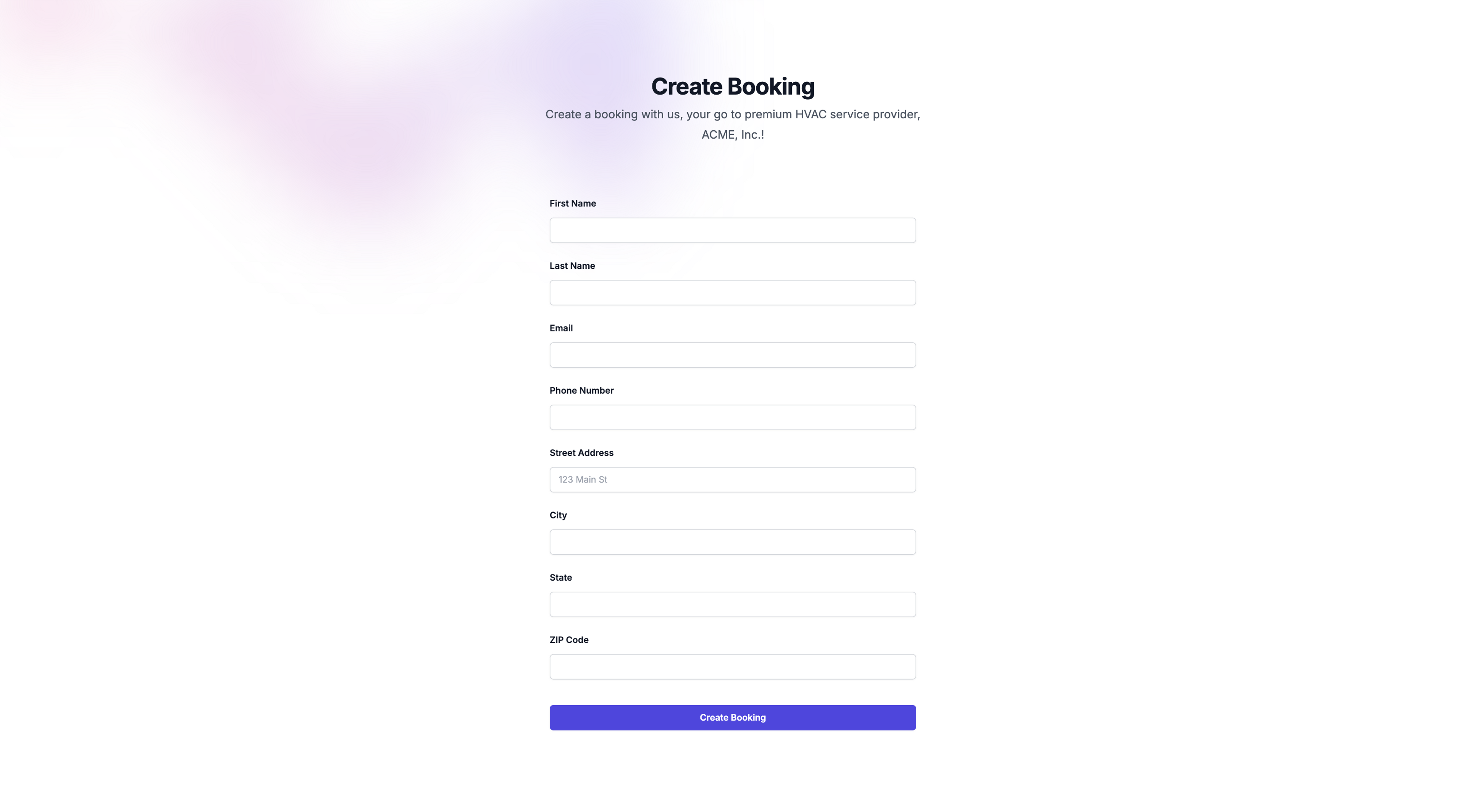 Initial Booking Form Scaffold